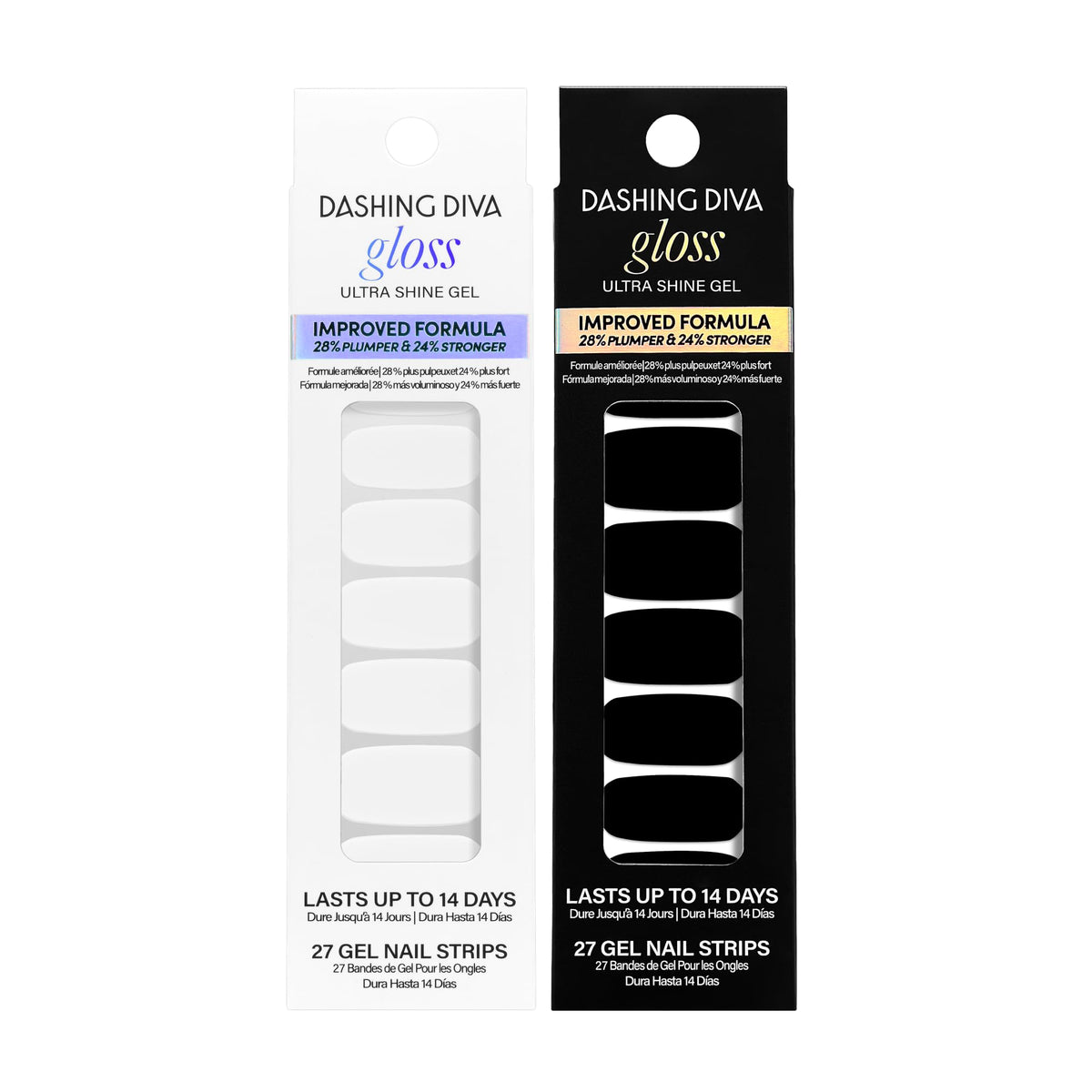 Dashing Diva Gloss Nail Strips bundle showing bold Black & White collection with glossy finish.