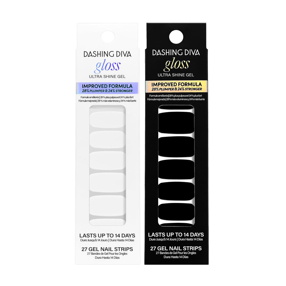Dashing Diva Gloss Nail Strips bundle showing bold Black & White collection with glossy finish.