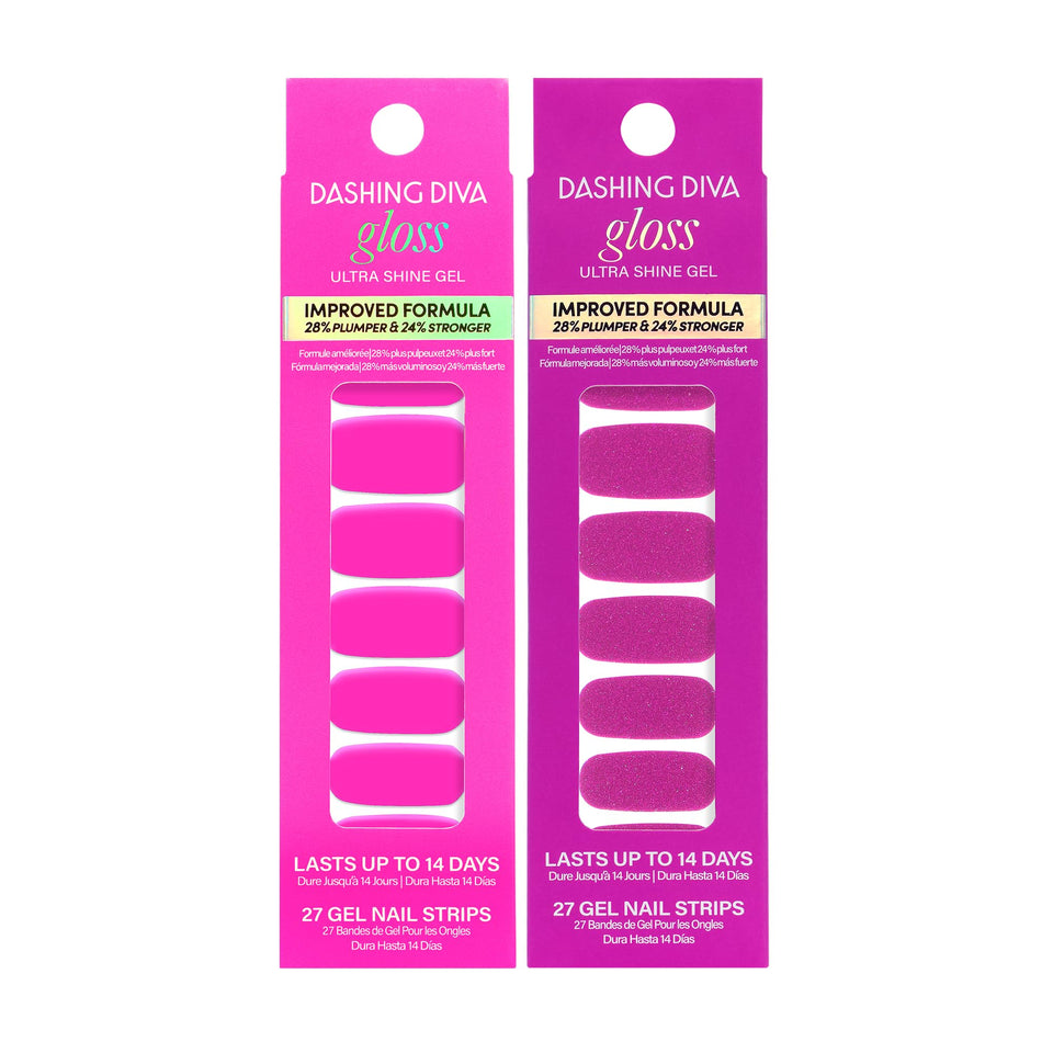 Dashing Diva Gloss Nail Strips Magenta Madness on nails with bold, lasting shine.