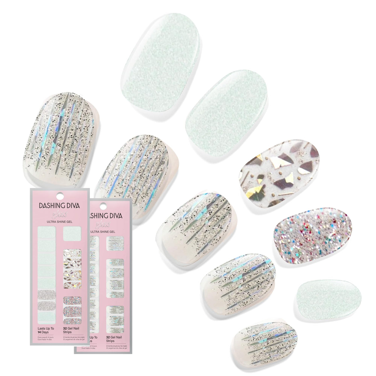 Dashing Diva Meteor Shower gloss nail strips packaging showing sparkling finish