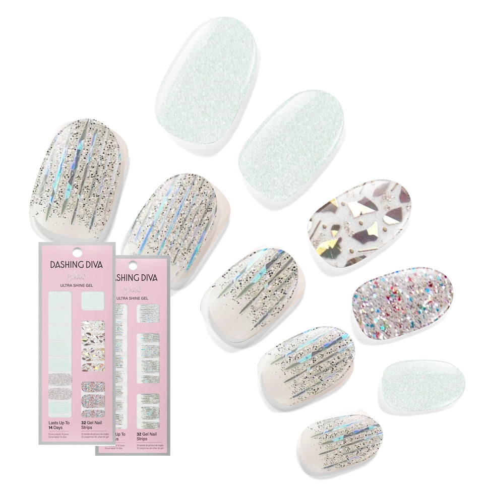Dashing Diva Meteor Shower gloss nail strips packaging showing sparkling finish