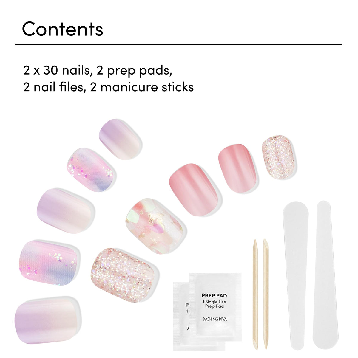 Nail file and prep pad included for tidy shaping.