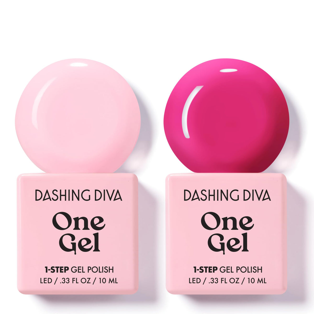 Dashing Diva One Gel Color Duo Attitude bottle close-up, bubblegum pink shine.