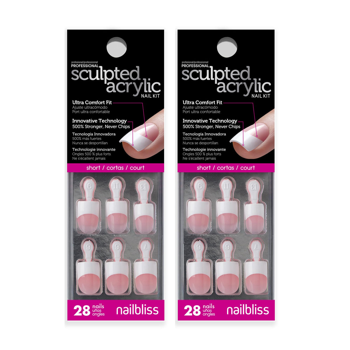 Dashing Diva Sculpted Acrylic French Tip Bundle: glue-on nails with pink base and white tips for at-home manicure