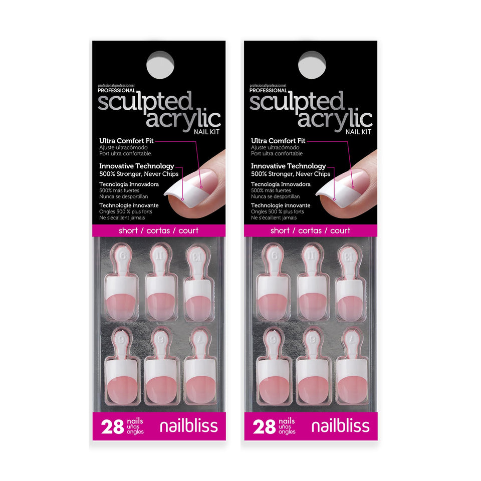 Dashing Diva Sculpted Acrylic French Tip Bundle: glue-on nails with pink base and white tips for at-home manicure