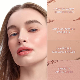 Swatches reveal four nude-brown tones for a natural daily flush.