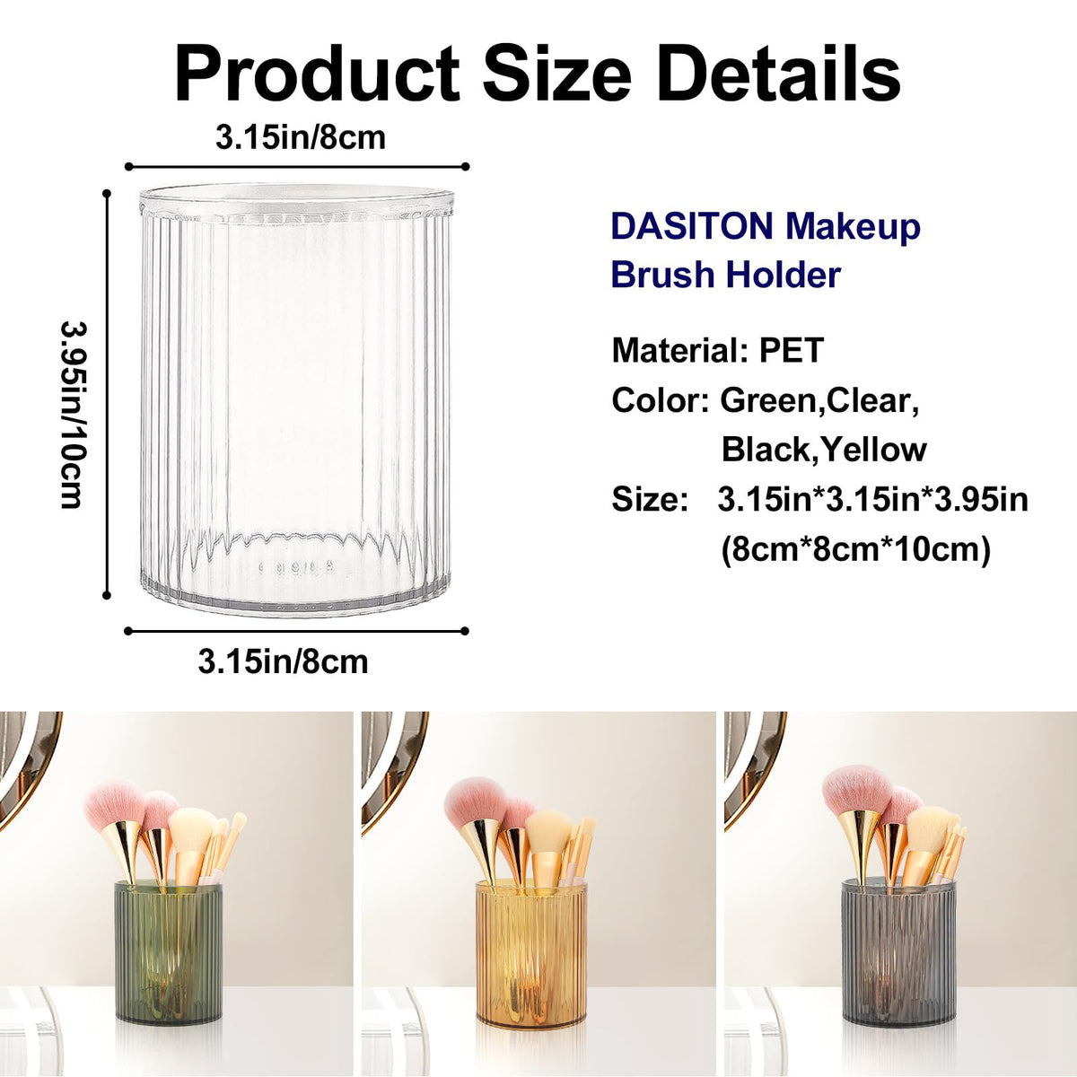 DASITON gift-ready clear striped brush holder for beauty lovers.