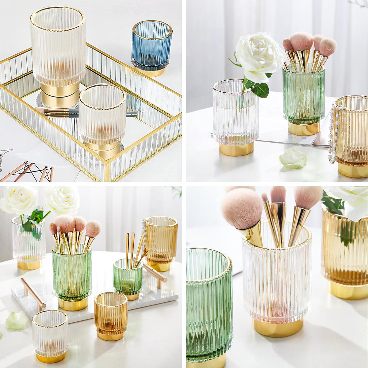 DASITON glass brush cup keeps vanity surfaces neat and easy.