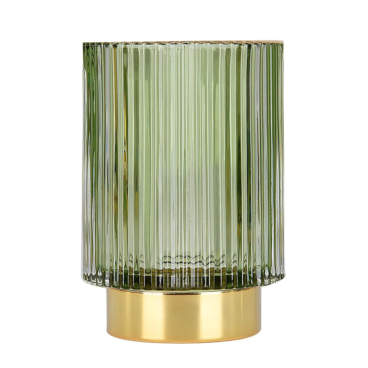 DASITON makeup brush holder in green striped glass for elegant vanity organization.