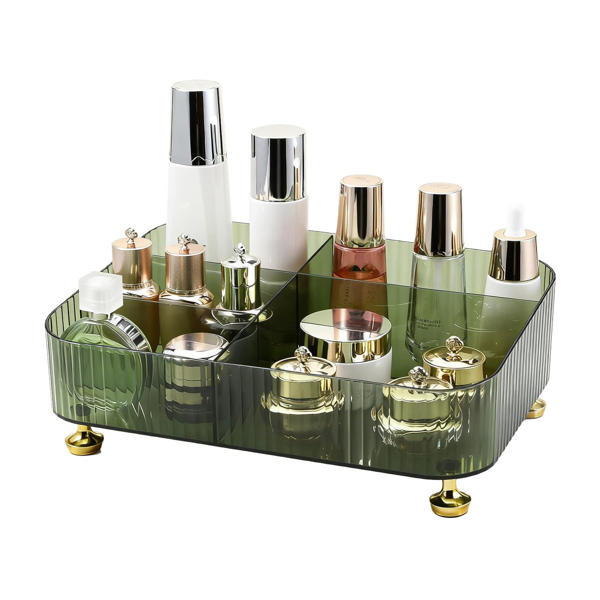 DASITON makeup organizer in green with five slots for vanity storage.