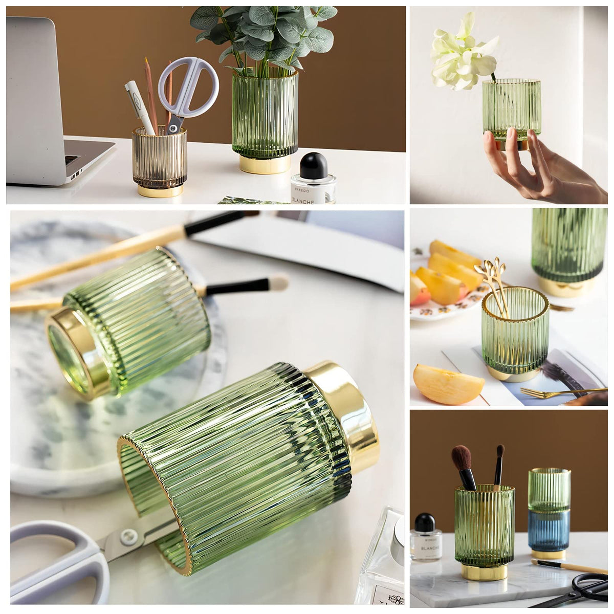 DASITON striped glass vase-style organizer doubles as a jewelry or pen holder.