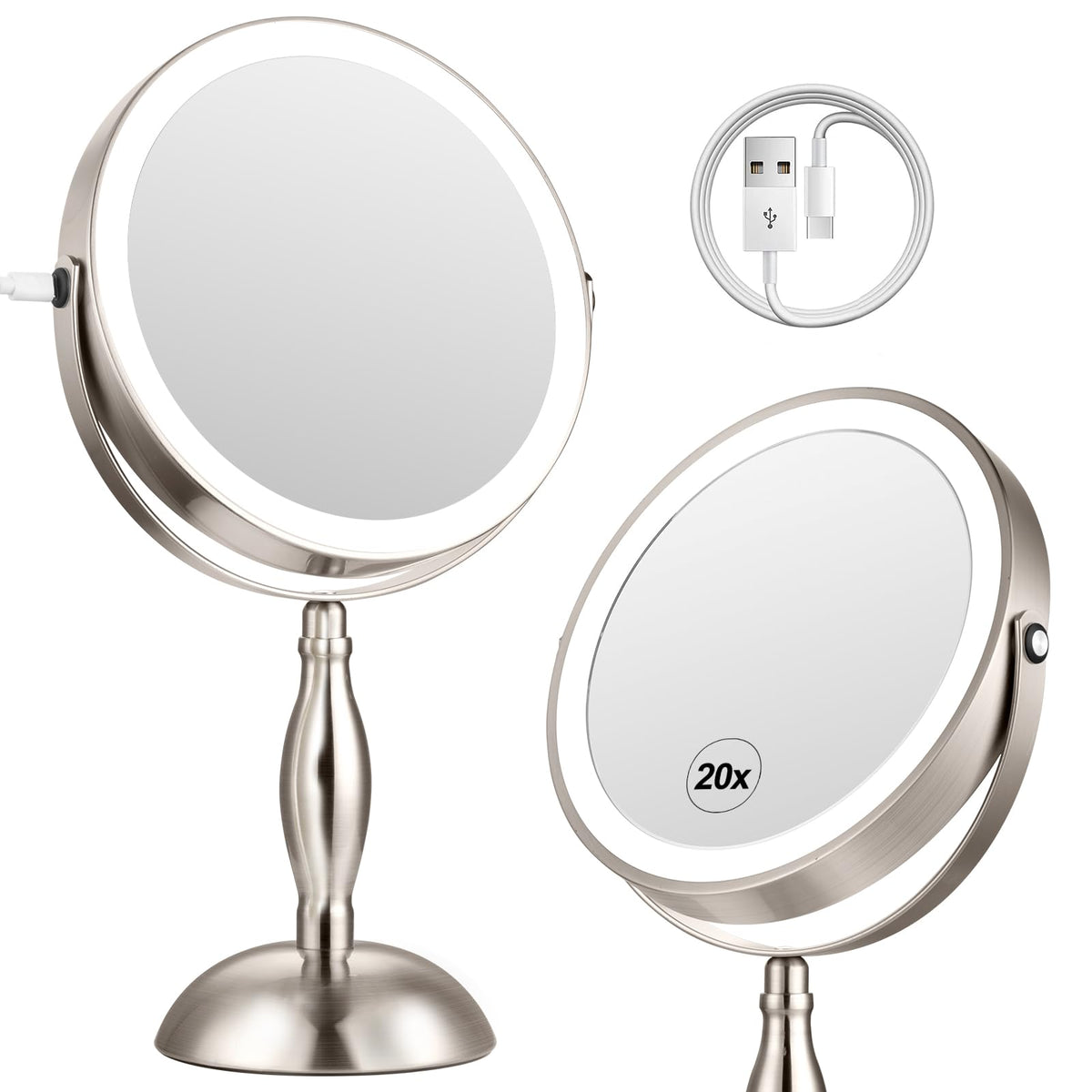DASLAVA 20x magnifying mirror with light for precise makeup