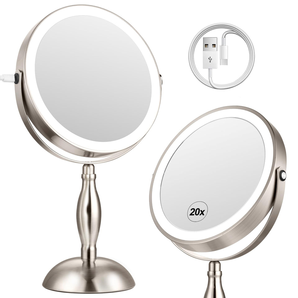 DASLAVA 20x magnifying mirror with light for precise makeup