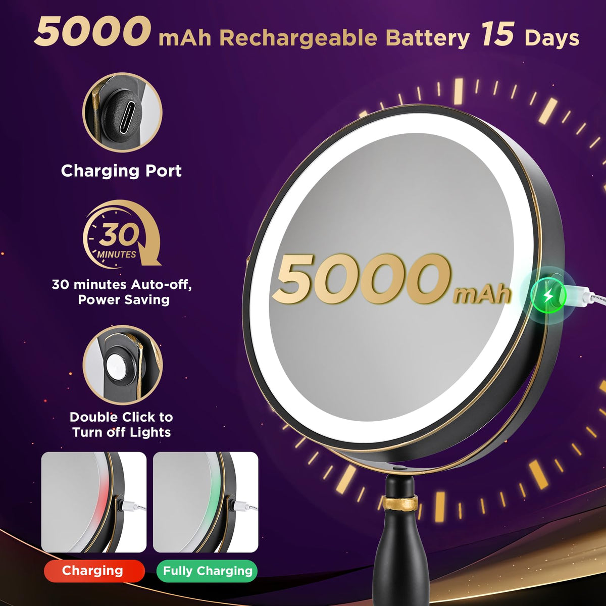 DASLAVA mirror rotates 360 degrees for flexible positioning.