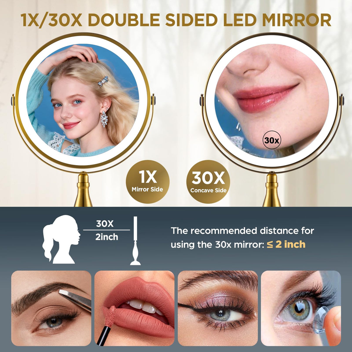 DASLAVA vanity mirror swivels 360 degrees for flexible angles.