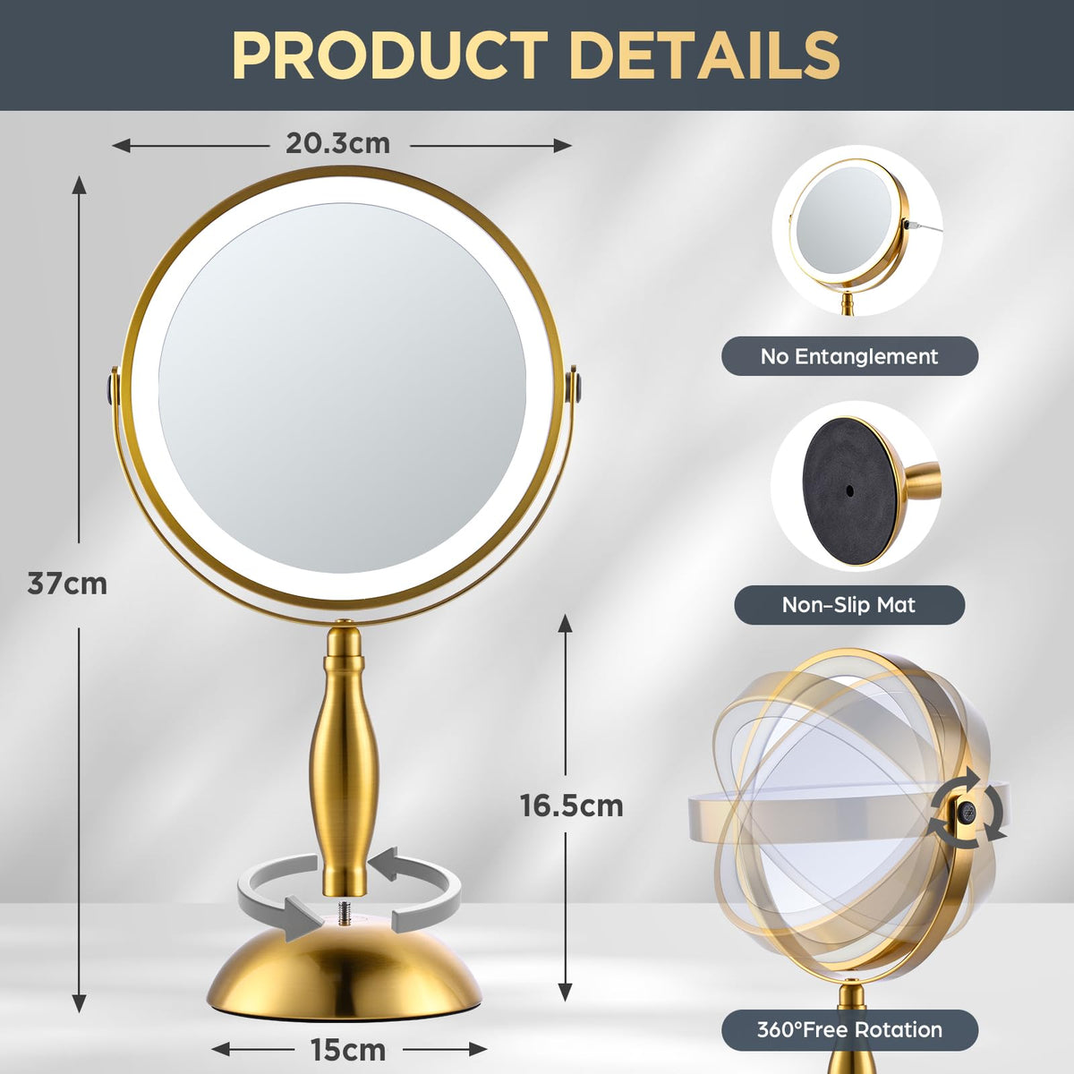 DASLAVA dual-sided 1X and 30X magnification for full-face and close-up makeup.