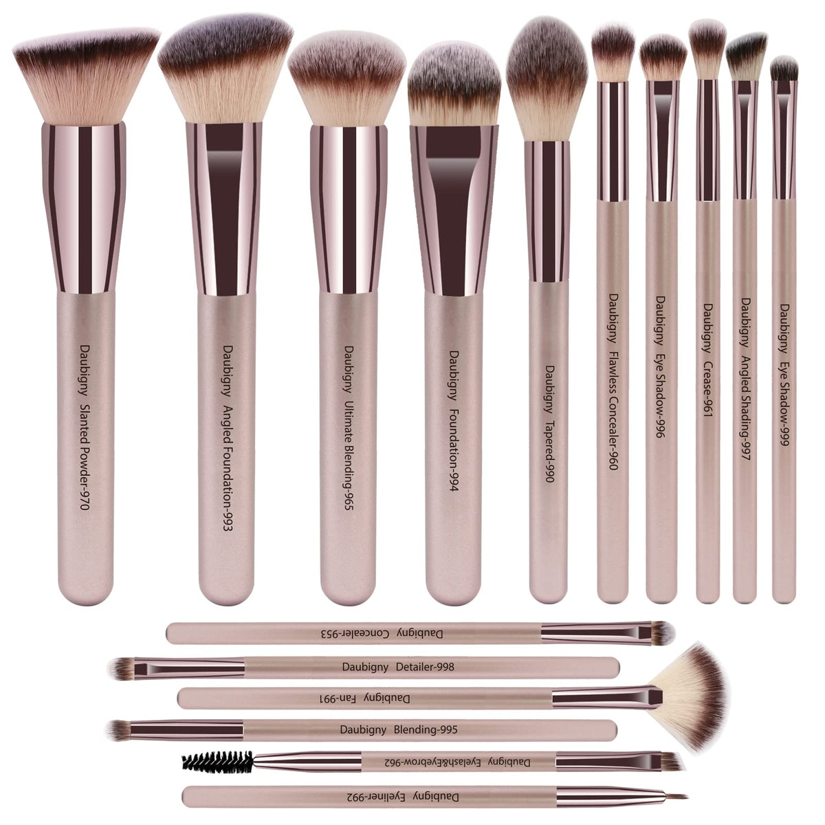 Daubigny 16pcs premium brush set in champagne gold for seamless makeup application