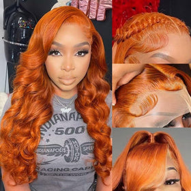 Daules 26 inch ginger lace front wig with 13x6 HD lace for natural parting.