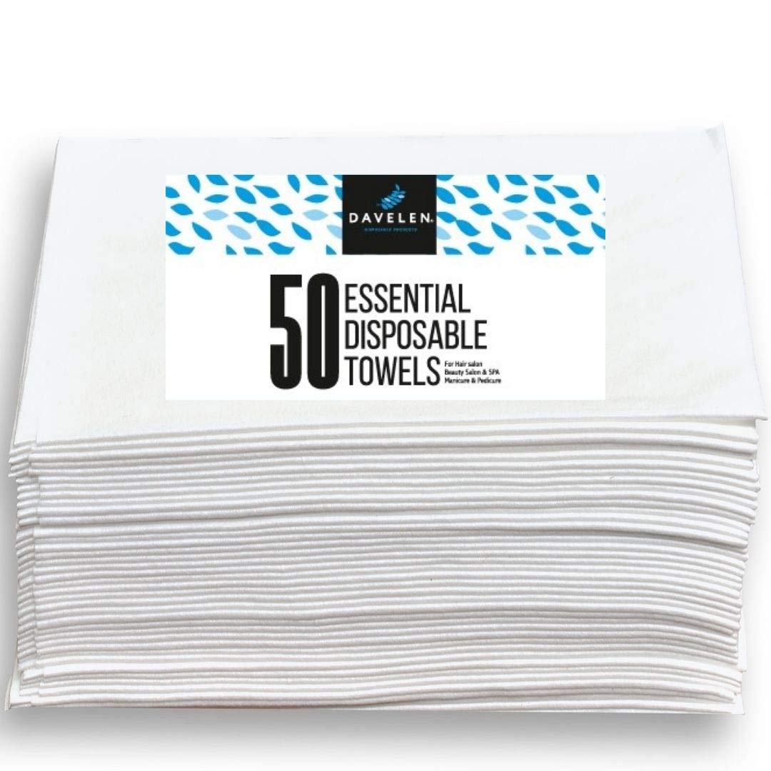 DAVELEN disposable hair towel white pack shot shows convenience and size.