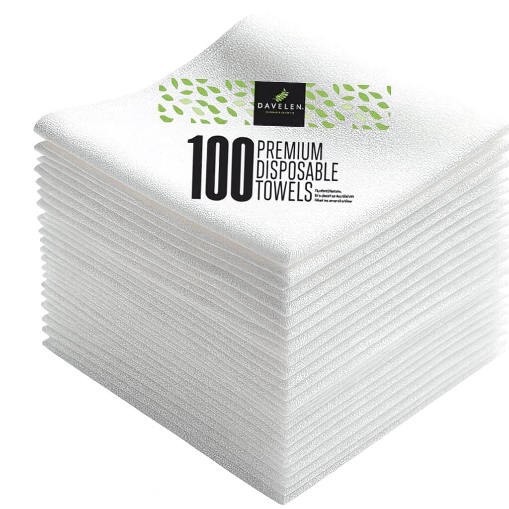 DAVELEN disposable large luxury towels pack, 100-count box for spa use.
