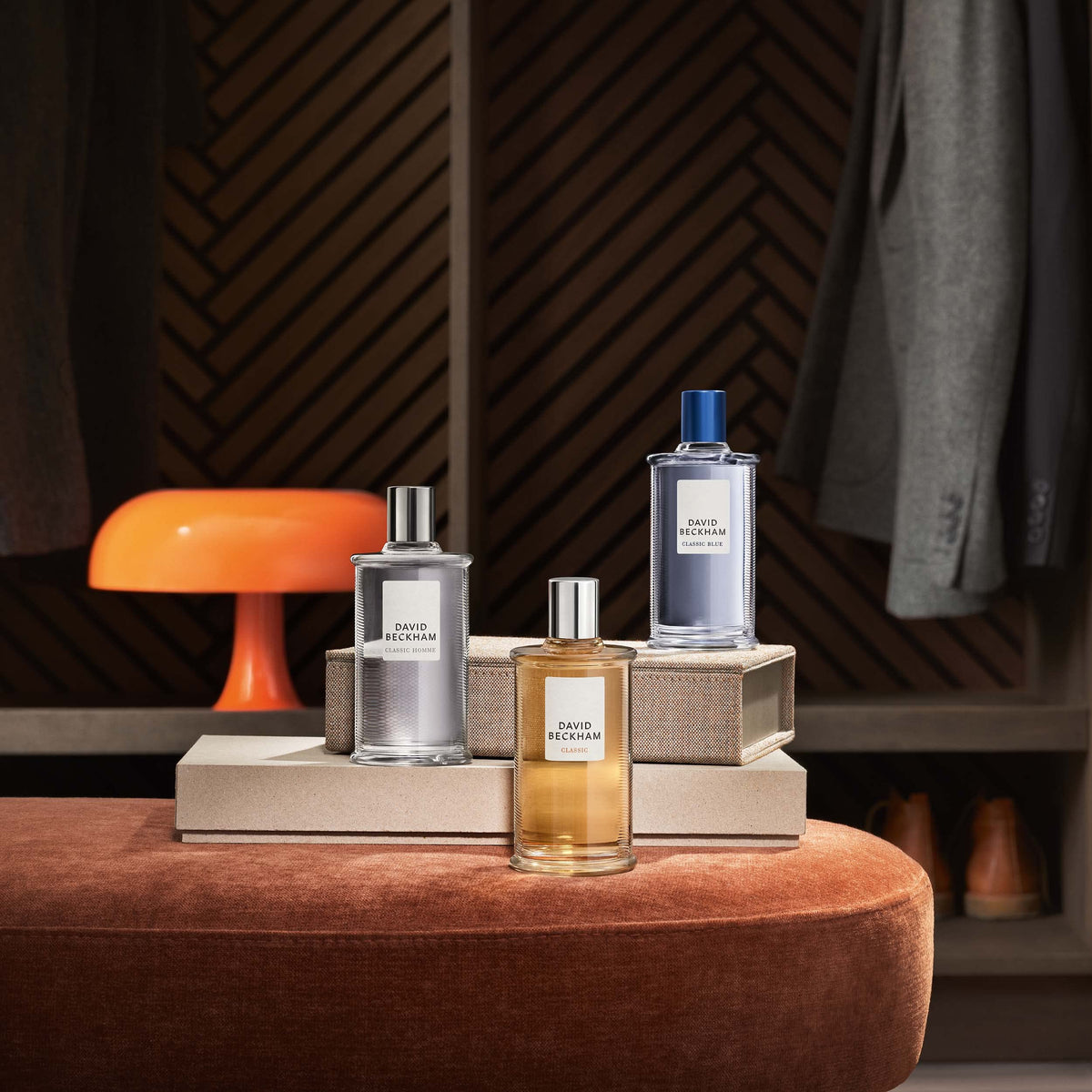 David Beckham Classic in-store display highlights its versatile fragrance.