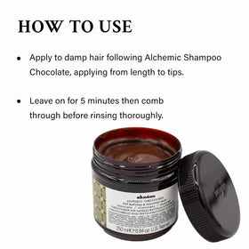 Davines Alchemic Chocolate conditioner cream texture for easy coating and color deposit.
