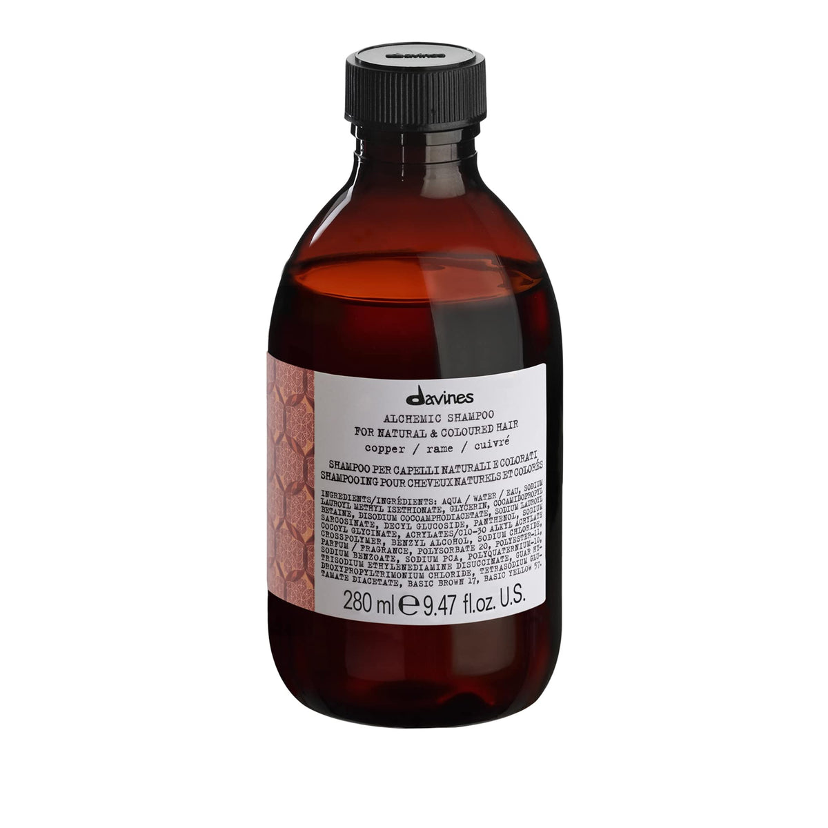 Davines Alchemic Shampoo Copper bottle showing color-depositing action for copper tones.