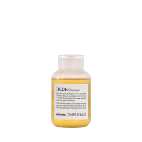 Davines DEDE shampoo bottle closeup for gentle daily cleansing of fine hair.