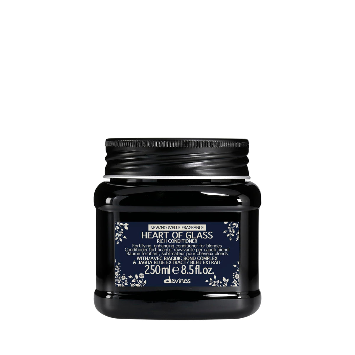 Davines Heart of Glass Rich Conditioner bottle front, premium blonde care packaging for luminous color.