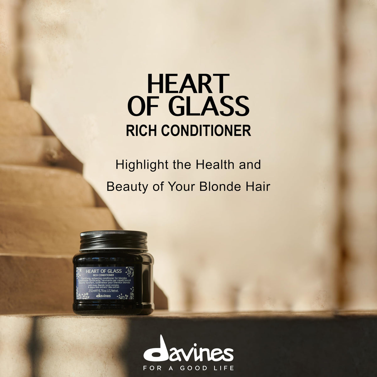 Davines Heart of Glass travel-size packaging for on-the-go blonde care