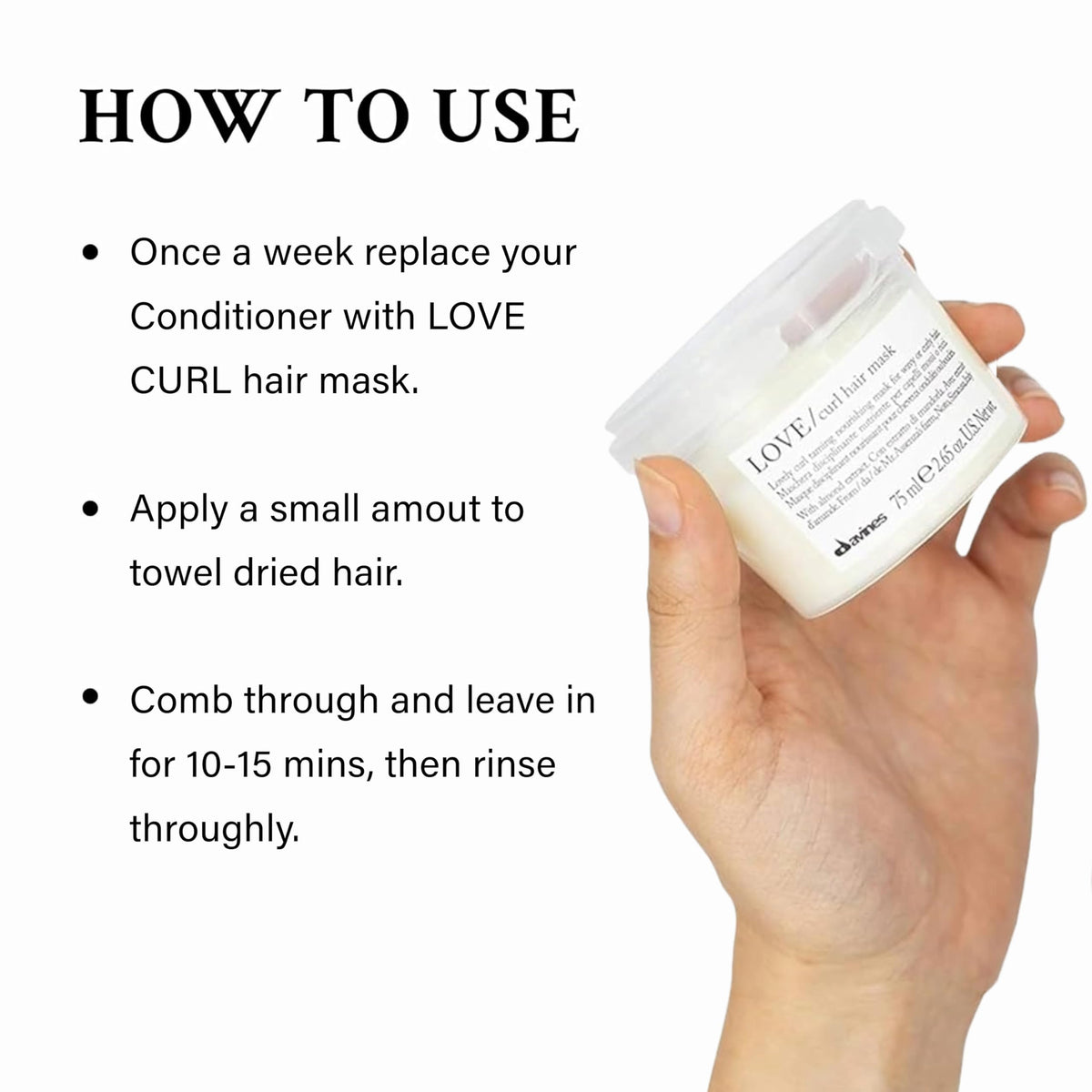 Davines Love Curl Mask with pump enables easy damp-hair application