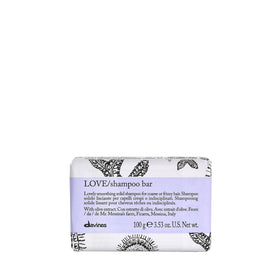 Davines LOVE Shampoo Bar packaging highlights recyclable FSC paper packaging for sustainability.