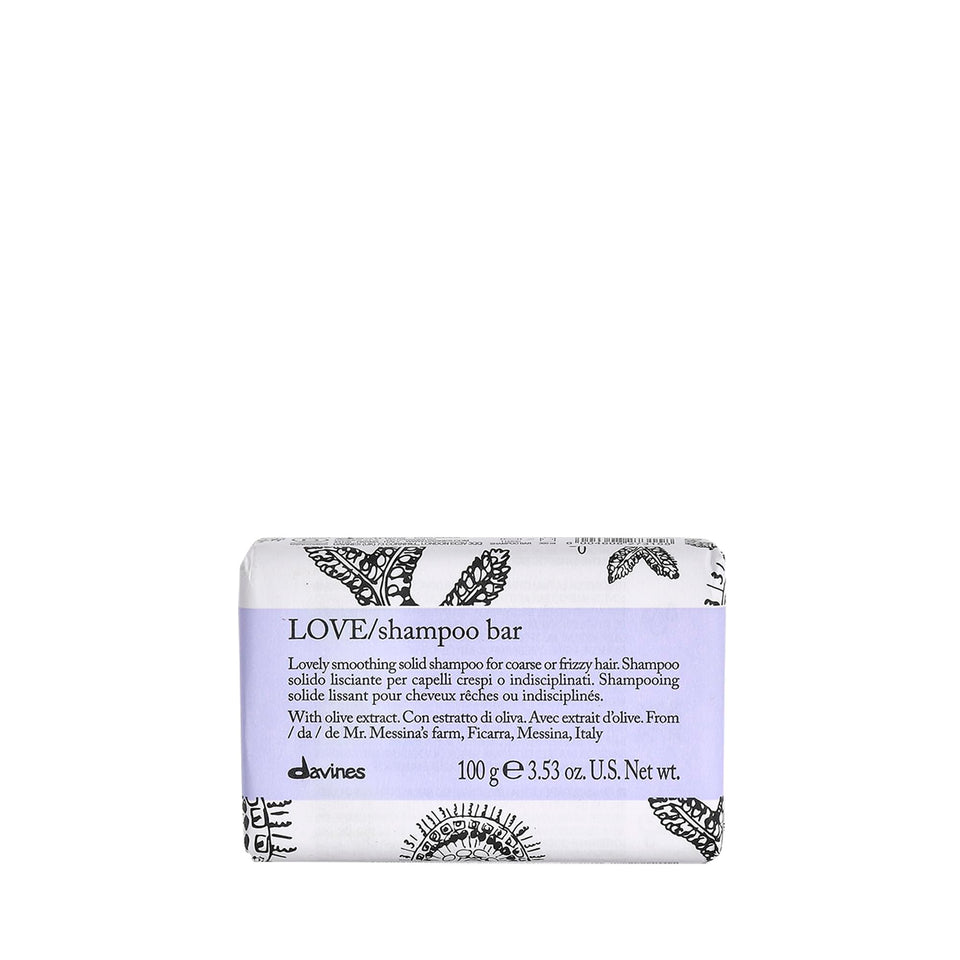 Davines LOVE Shampoo Bar packaging highlights recyclable FSC paper packaging for sustainability.