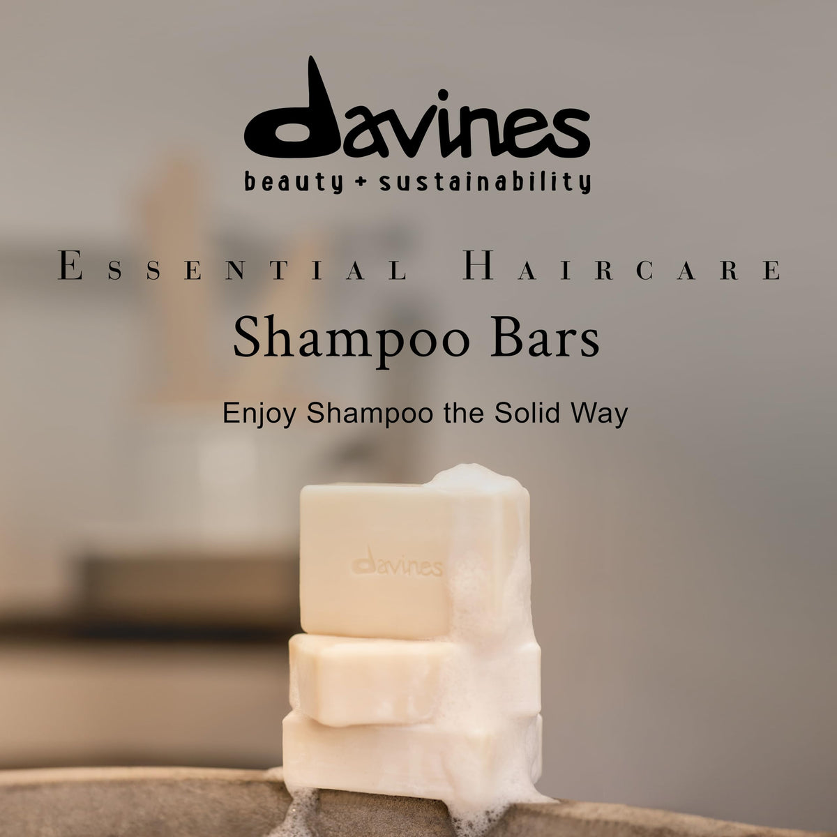 Davines LOVE Shampoo Bar solid form shown for travel-friendly cleansing.