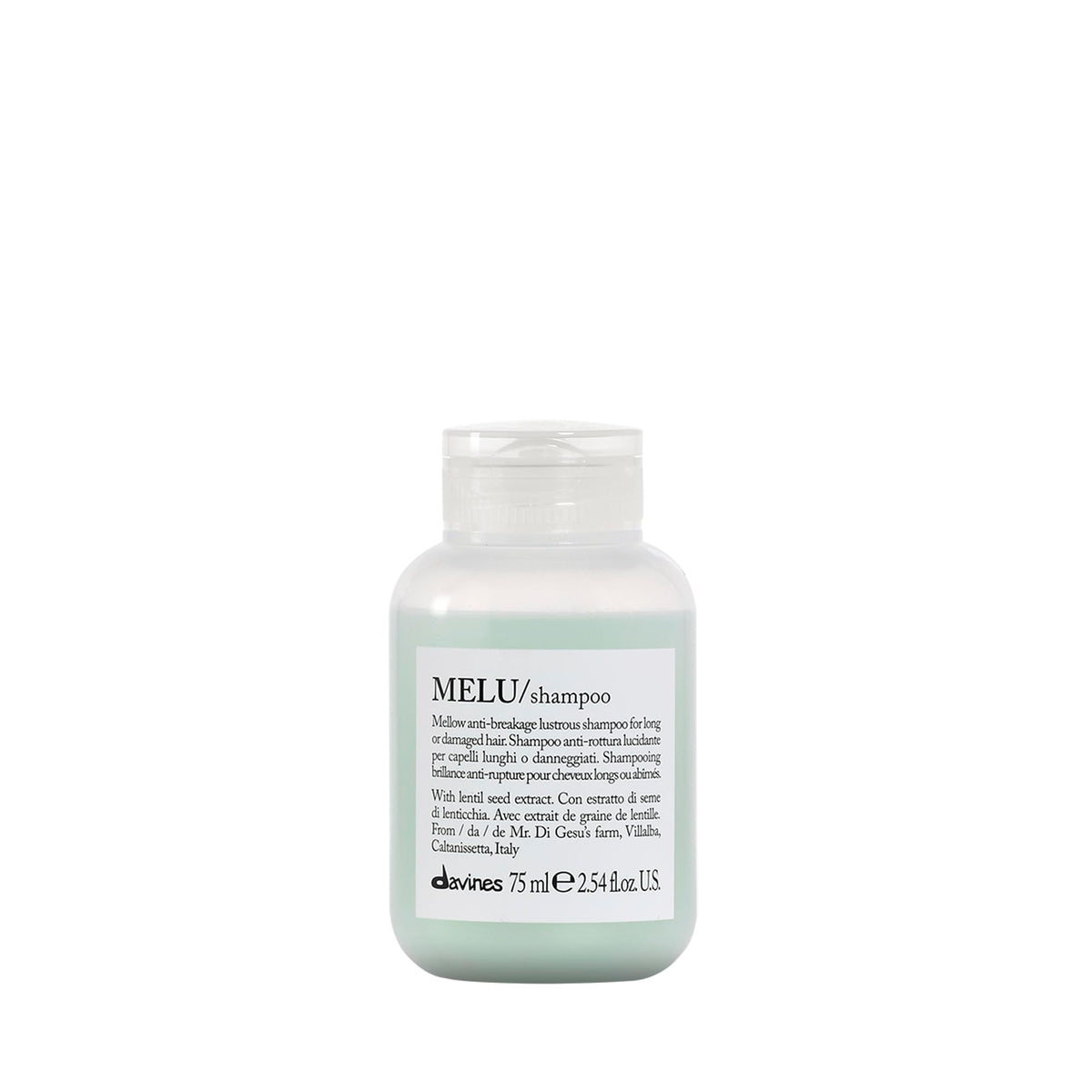 Davines MELU shampoo bottle with creamy lather for long hair care