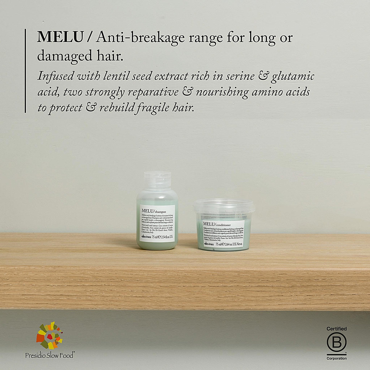 Davines MELU travel size packaging suitable for on-the-go routines