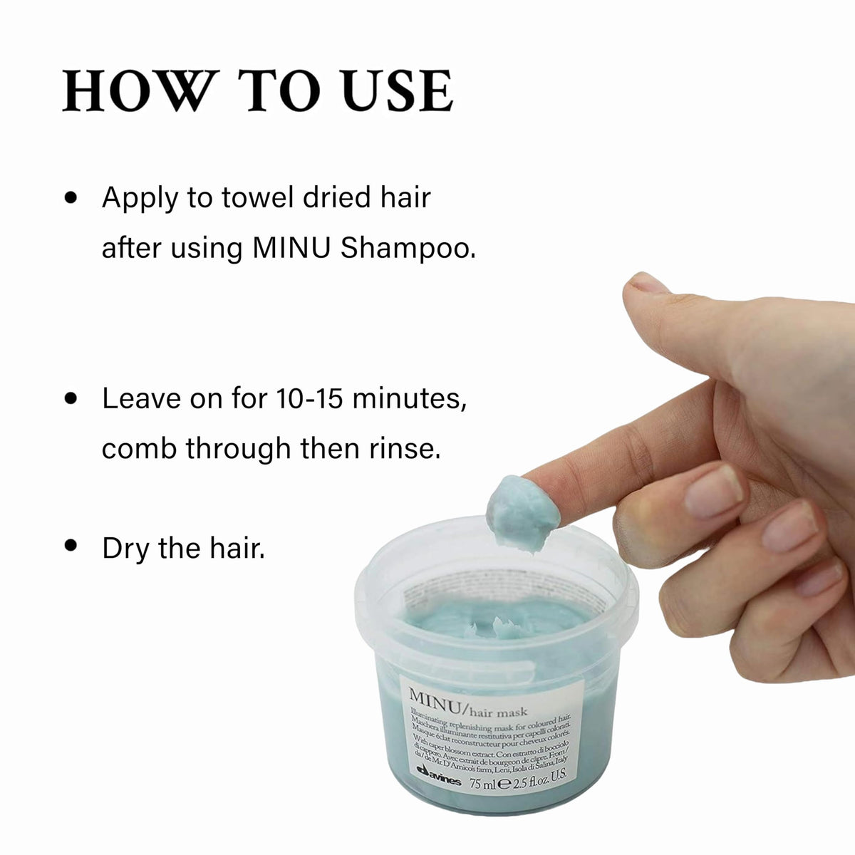 Davines MINU mask consistency close-up suggests smooth, lightweight conditioning.