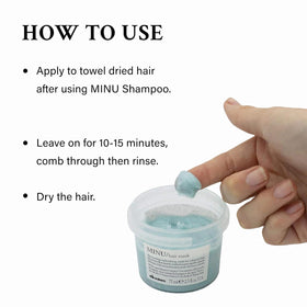Davines MINU mask consistency close-up suggests smooth, lightweight conditioning.