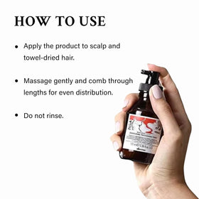Hand applying tonic shows lightweight, quick-absorption leave-in formula