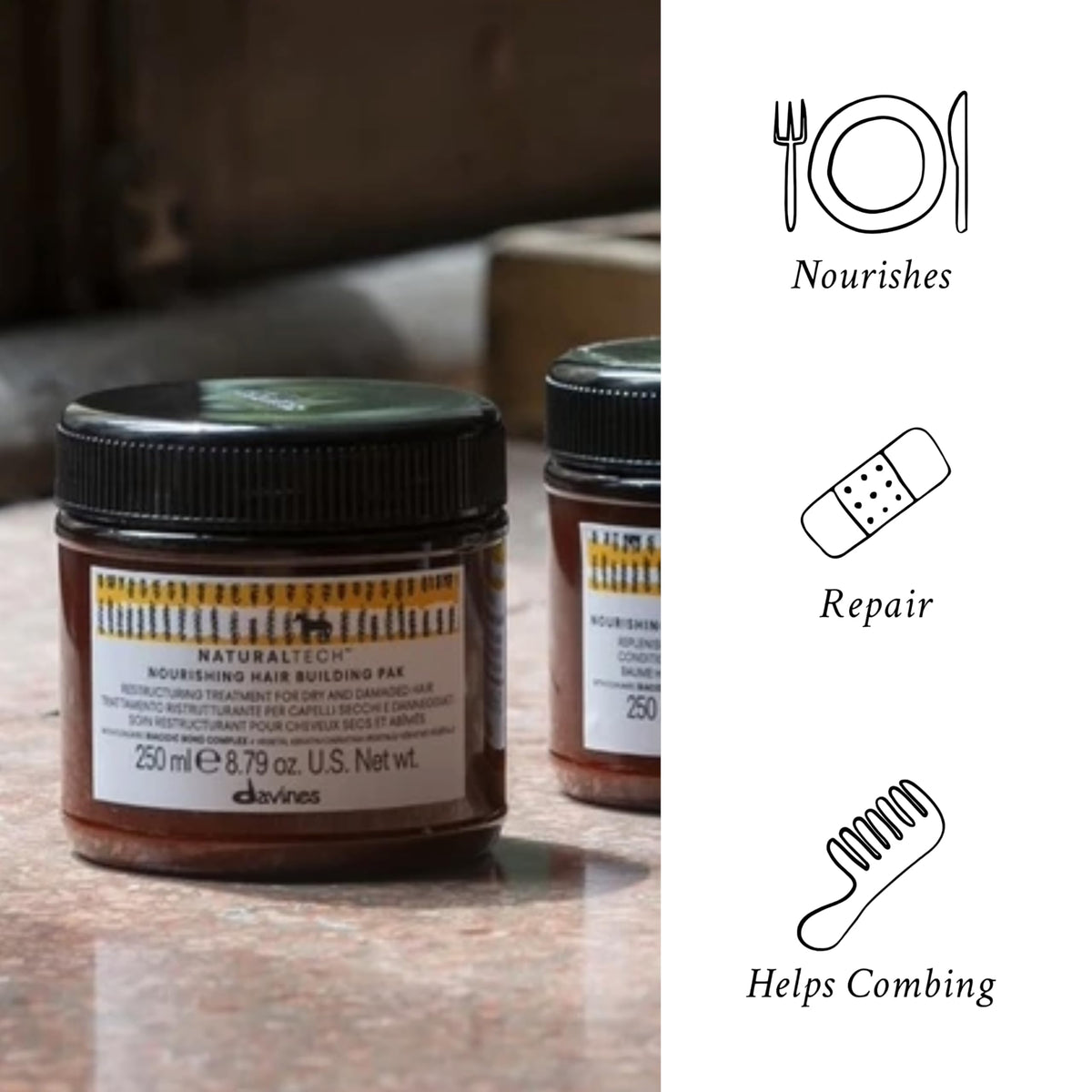 Close-up of Vegetal Keratin ingredients in Davines formula