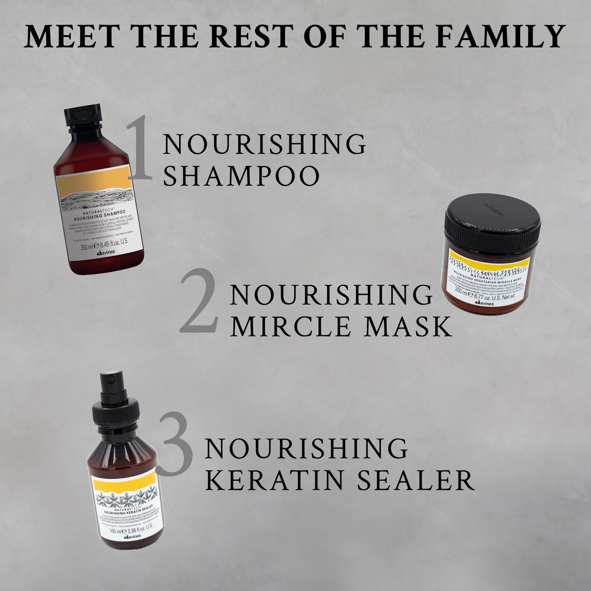 Davines Naturaltech Nourishing Mask on dry hair demonstrates nourishment for ends.