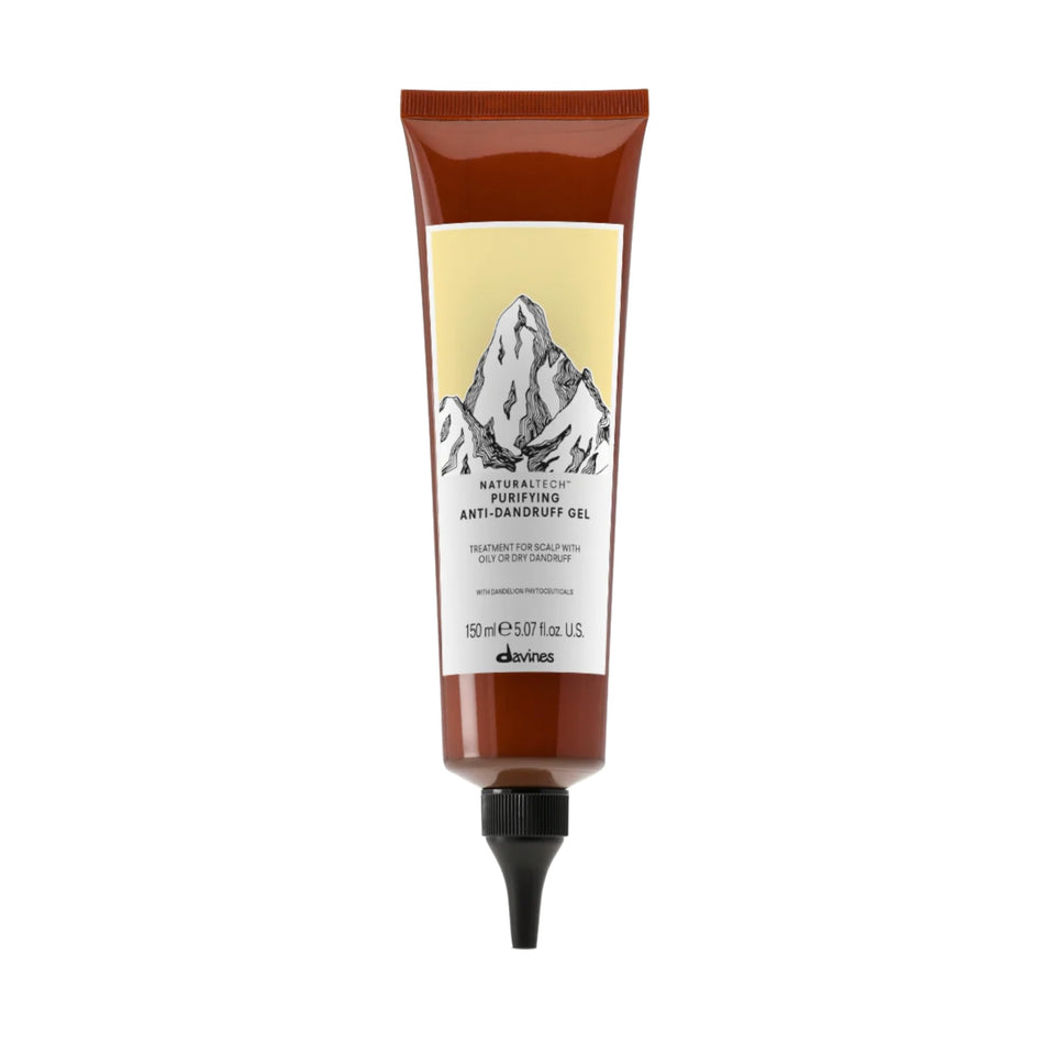 Davines Naturaltech Purifying Gel bottle highlights a premium dandruff-prone scalp treatment.