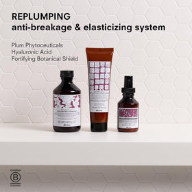 Davines Naturaltech Replumping blowdry-action image hints at longer-lasting styling.