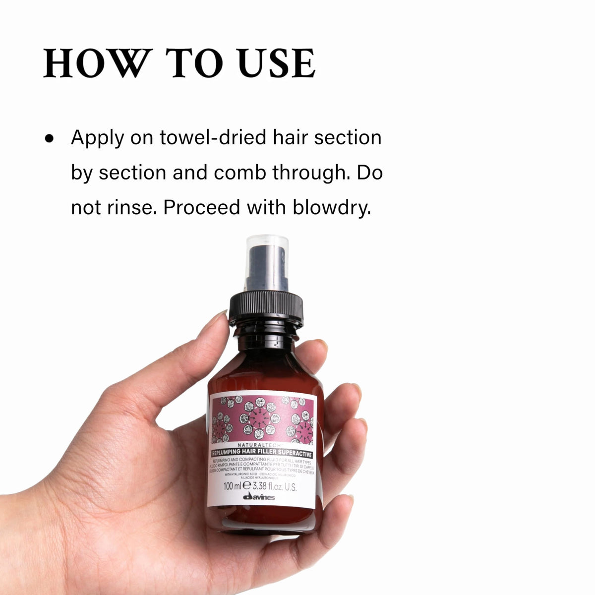 Davines Naturaltech Replumping hair close-up demonstrates fuller, more voluminous look.