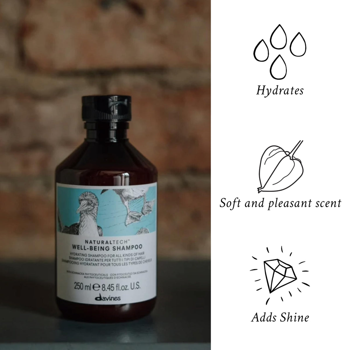 Davines Naturaltech Wellbeing Shampoo foaming lather ready for daily use.