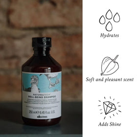 Davines Naturaltech Wellbeing Shampoo foaming lather ready for daily use.