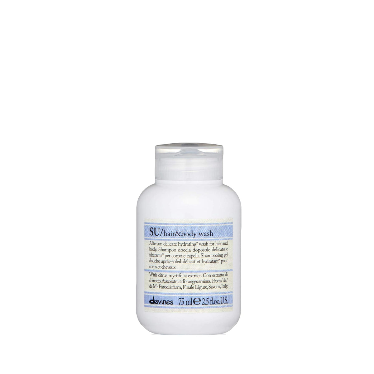 Davines SU Hair and Body Wash post-sun bottle provides gentle cleansing and moisture
