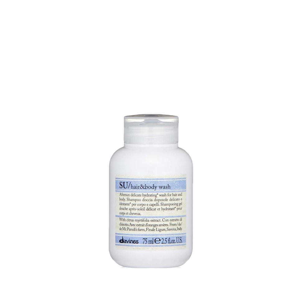 Davines SU Hair and Body Wash post-sun bottle provides gentle cleansing and moisture