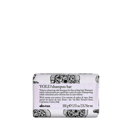 Davines VOLU Shampoo Bar packaging highlights eco-friendly FSC paper.