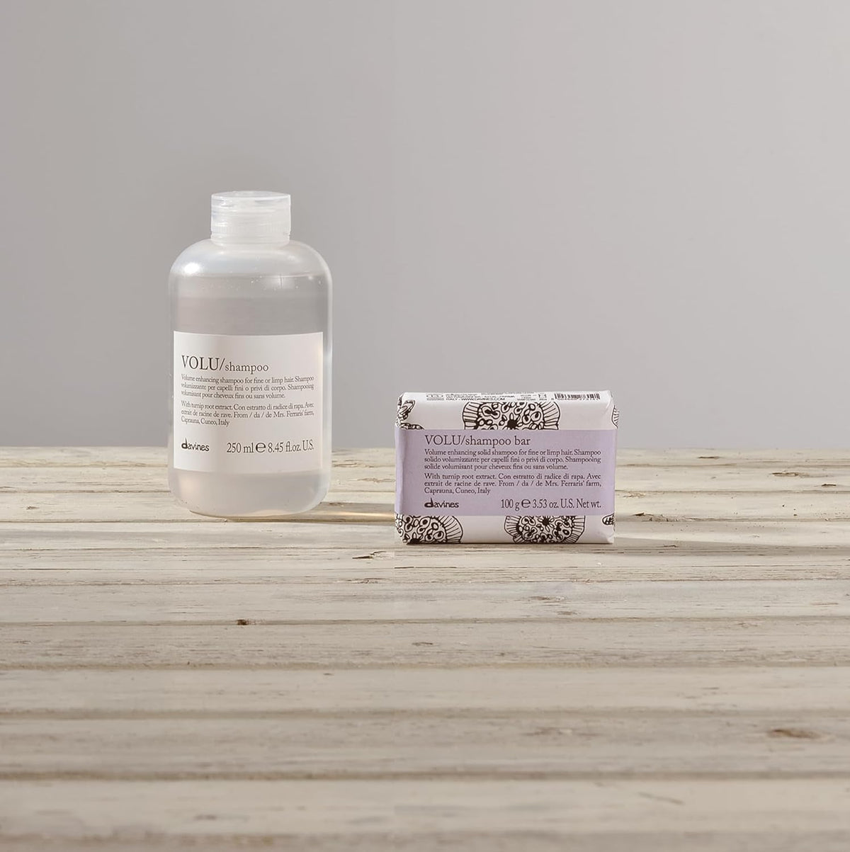 Davines VOLU Shampoo Bar turns up turnip extract for nourishment.
